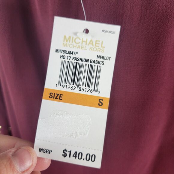 Michael Kors Shift Dress S Purple Gold Bell Sleeve Gold Cottagecore Simple NWT - Picture 12 of 12